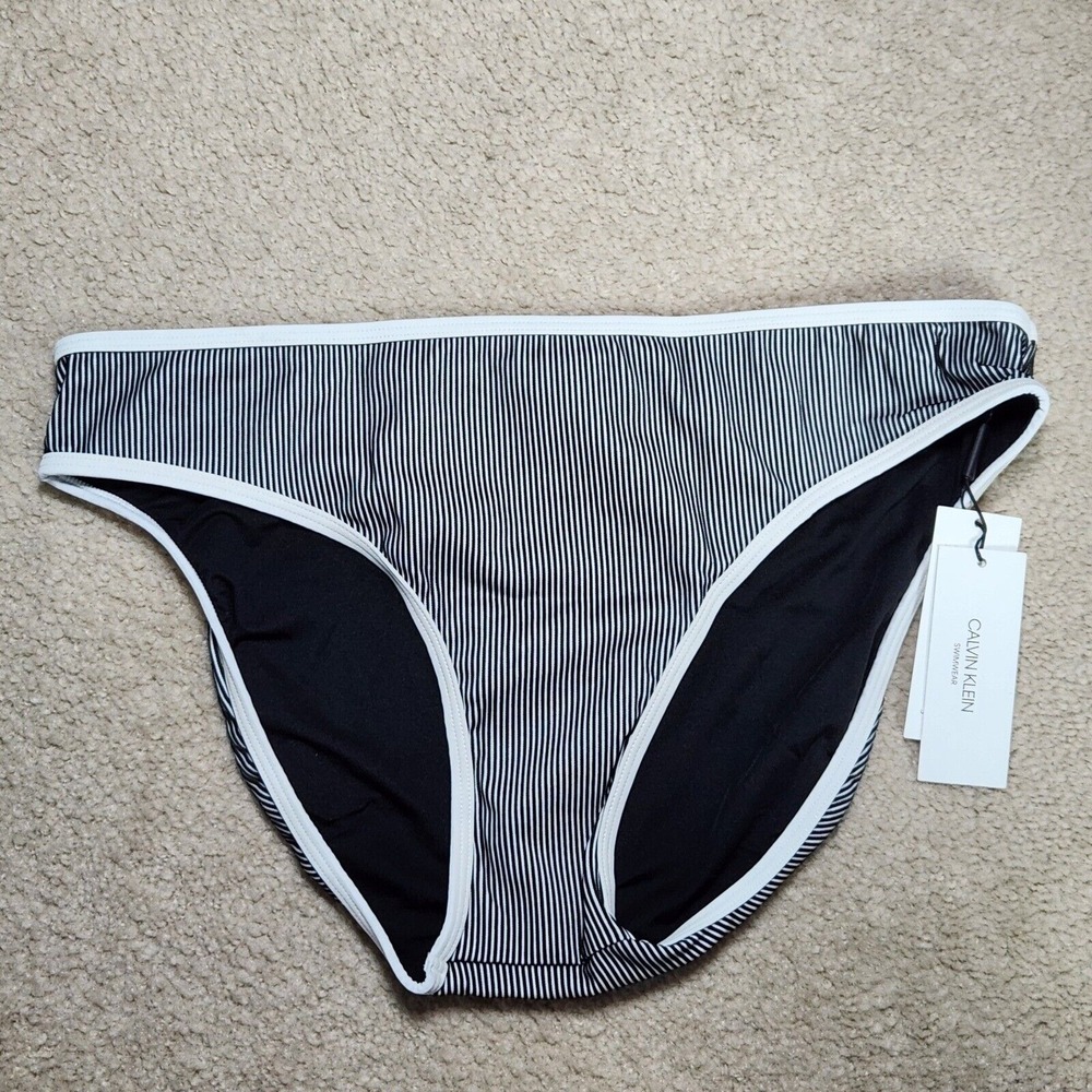 Calvin Klein Ribbed Swimsuit Bottoms Striped Bikini White Trim Size XXL Plus NWT